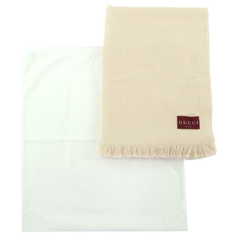 Gucci Wool Silk GG Jacquard Fringe Large Shawl Blanket Light Beige 135 — view 2