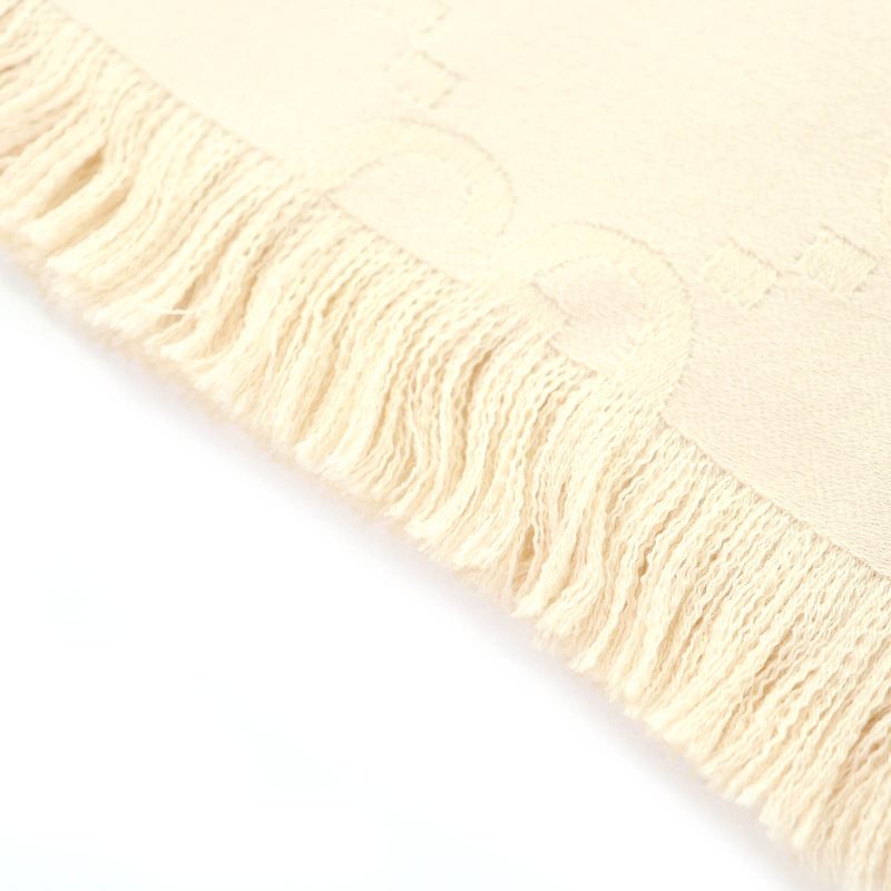 Gucci Wool Silk GG Jacquard Fringe Large Shawl Blanket Light Beige 135 — view 5