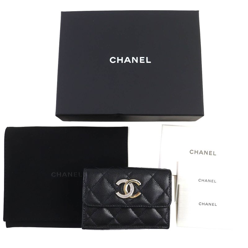 Chanel Ap4173 Caviar Leather Coco Mark Quilted Small Flap Wallet Trifold — view 2