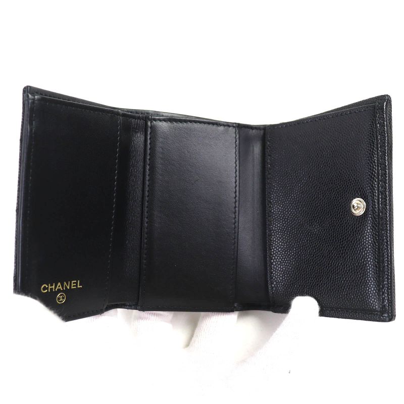 Chanel Ap4173 Caviar Leather Coco Mark Quilted Small Flap Wallet Trifold — view 6