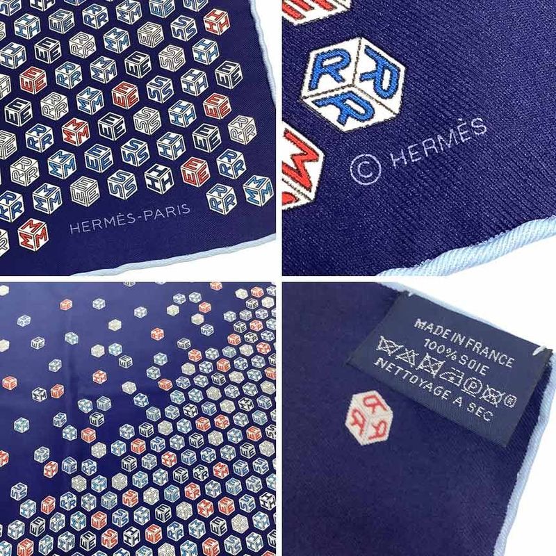 Hermes Pocket Chief Scarf Pochette Twill Carre Dice Navy — view 3