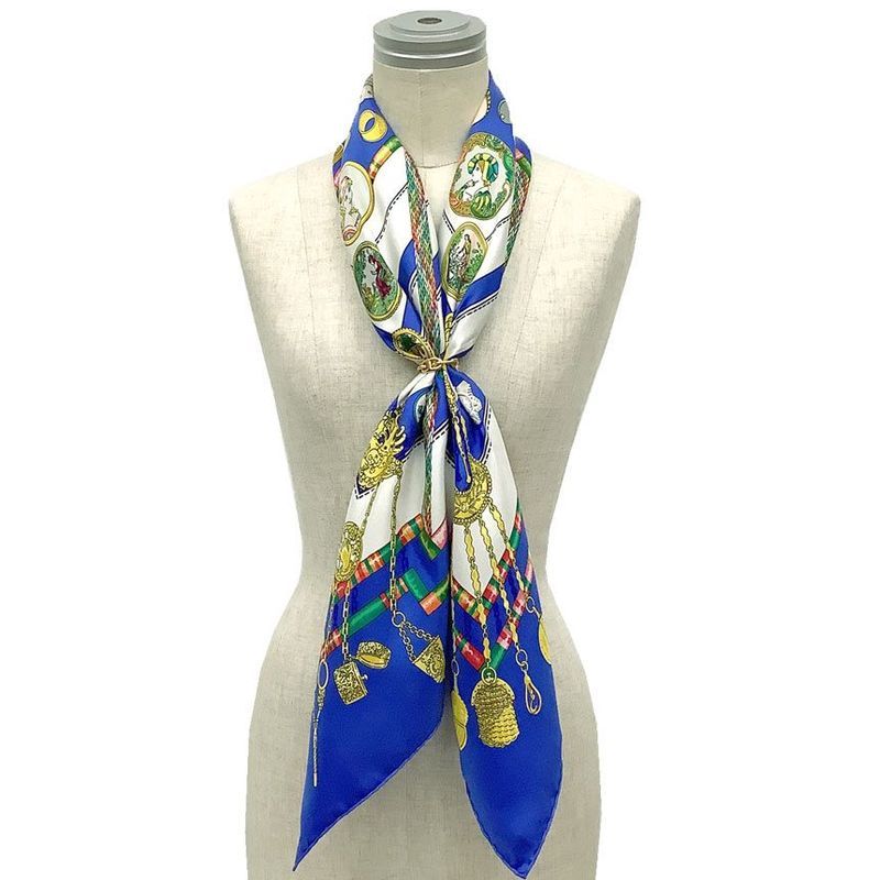 Hermes Carre 90 Petite Main Seamstress Sewing Tools Blue Scarf — view 2