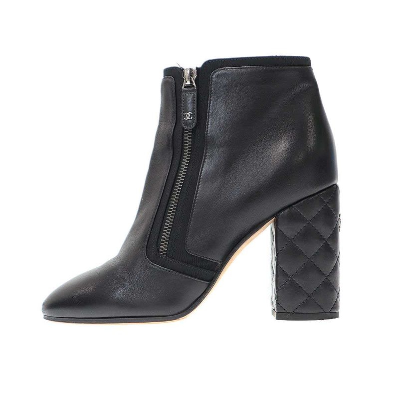 Chanel Quilted Coco Mark Heeled Short Boots Black 38 — view 2