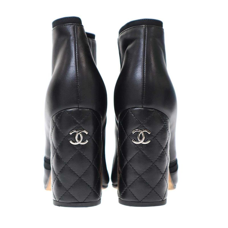 Chanel Quilted Coco Mark Heeled Short Boots Black 38 — view 3