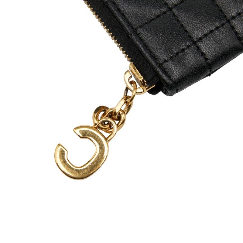 Celine CC Charm Quilted Coin Case Card Black Leather — view 9