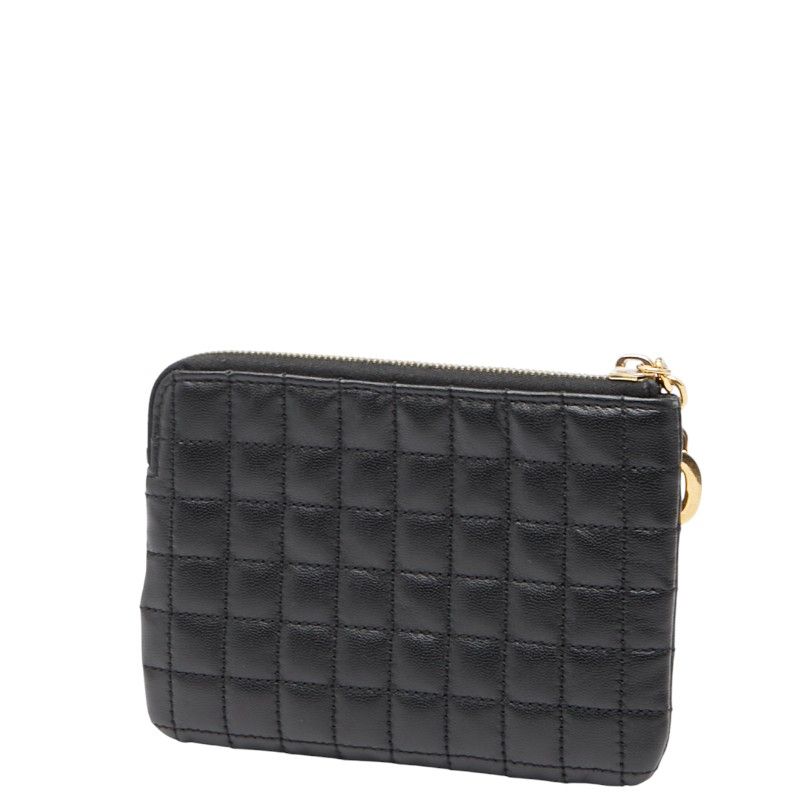 Celine CC Charm Quilted Coin Case Card Black Leather — view 3
