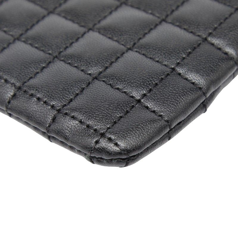Celine CC Charm Quilted Coin Case Card Black Leather — view 5