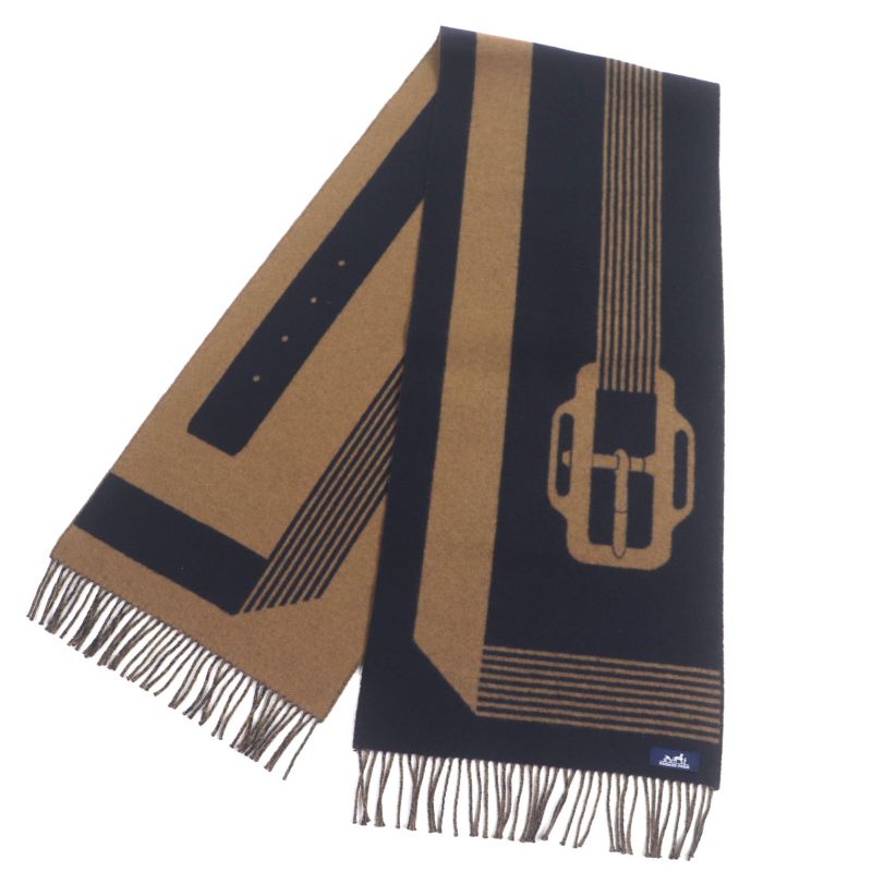 Hermes Sangrur Abukul 100% Cashmere Jacquard Large Shawl Scarf With Fringe — view 4