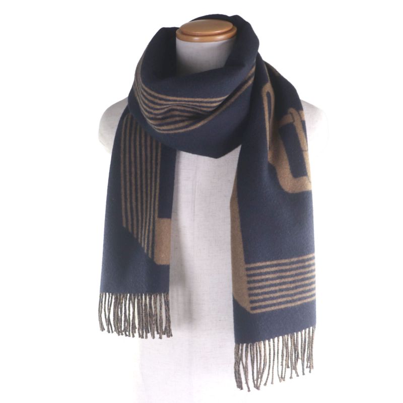 Hermes Sangrur Abukul 100% Cashmere Jacquard Large Shawl Scarf With Fringe — view 3