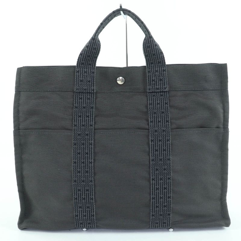 Hermes Her Line Herbag MM Serie Hardware Canvas Tote Handbag Gray — view 2