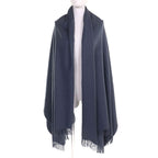 Hermes 100% Cashmere Logo Embroidery Fringe Super Large Shawl — view 2