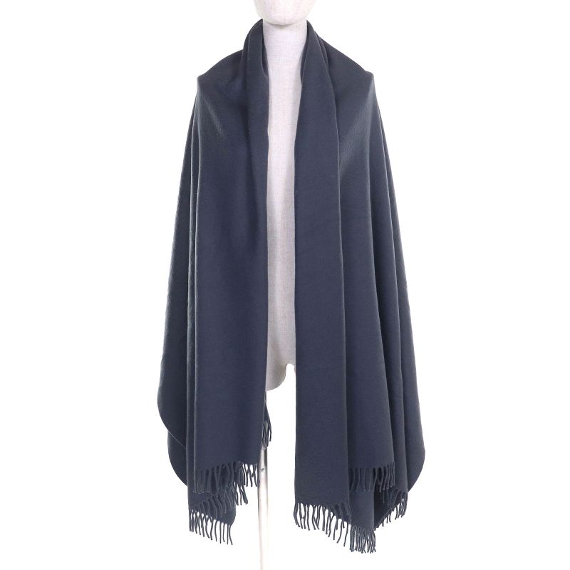 Hermes 100% Cashmere Logo Embroidery Fringe Super Large Shawl — view 2