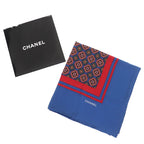 Chanel Vintage 100% Silk Logo Total Print Carre 140 Size Scarf Blue Red — view 2