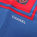 Chanel Vintage 100% Silk Logo Total Print Carre 140 Size Scarf Blue Red — view 5