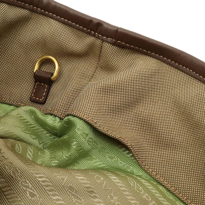 Prada Logo Jacquard Ribbon Tote 2-Way Shoulder Bag Canvas Khaki — view 6