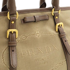 Prada Logo Jacquard Ribbon Tote 2-Way Shoulder Bag Canvas Khaki — view 8