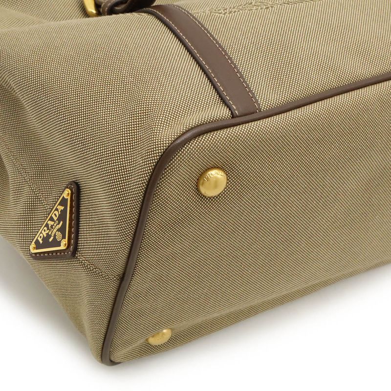 Prada Logo Jacquard Ribbon Tote 2-Way Shoulder Bag Canvas Khaki — view 3
