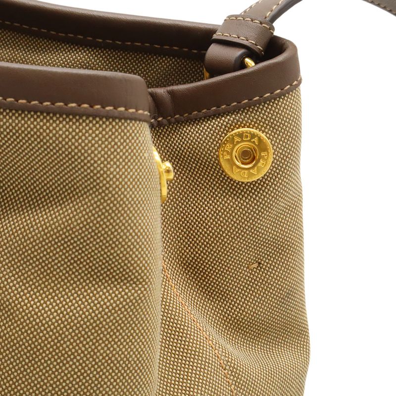 Prada Logo Jacquard Ribbon Tote 2-Way Shoulder Bag Canvas Khaki — view 7