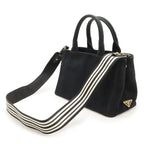 Prada Canapa Tote Bag 2-Way Shoulder Striped Canvas Nero Black — view 2