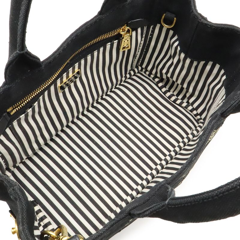 Prada Canapa Tote Bag 2-Way Shoulder Striped Canvas Nero Black — view 5