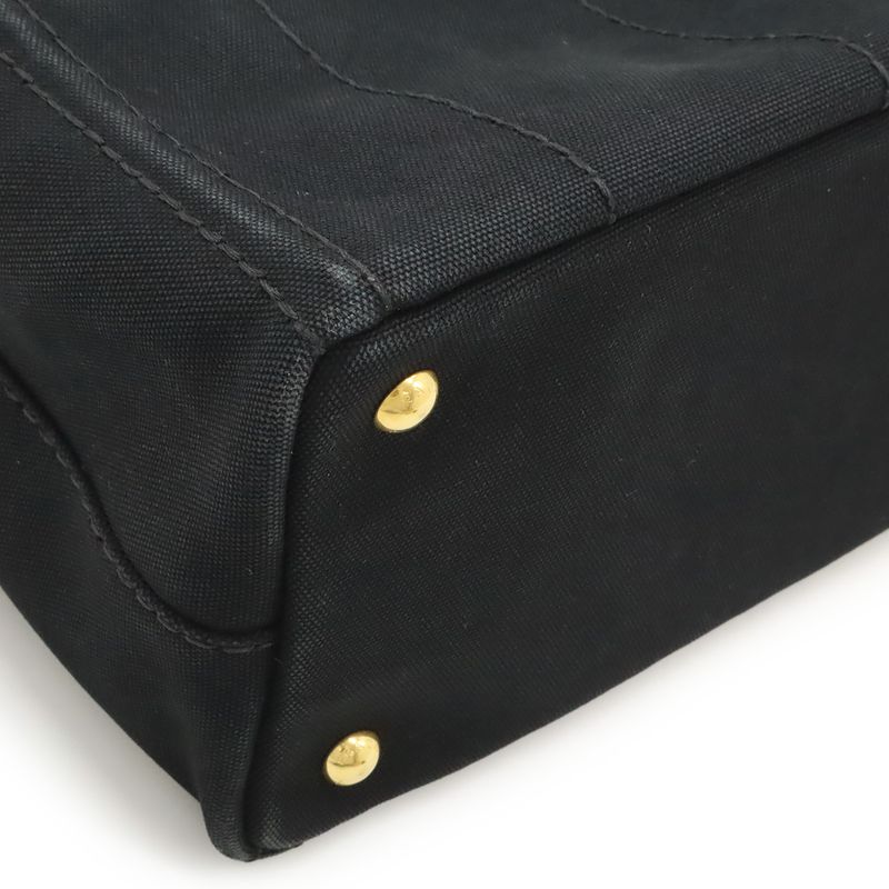 Prada Canapa Tote Bag 2-Way Shoulder Striped Canvas Nero Black — view 3