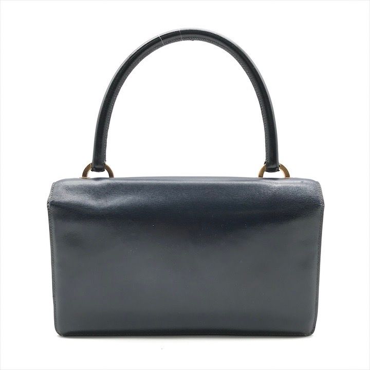 Hermes Leather Vintage Ring de Gold Hand Bag Navy — view 2
