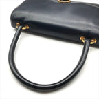 Hermes Leather Vintage Ring de Gold Hand Bag Navy — view 7