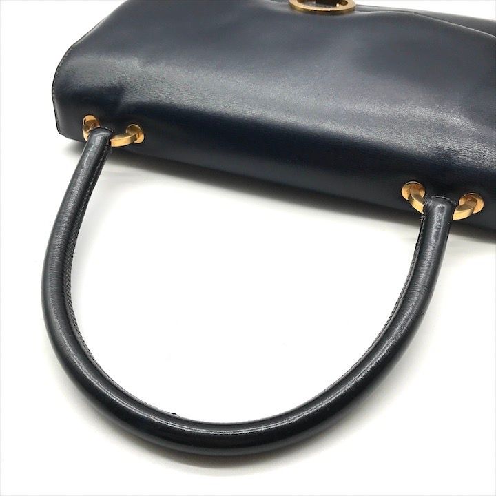 Hermes Leather Vintage Ring de Gold Hand Bag Navy — view 7