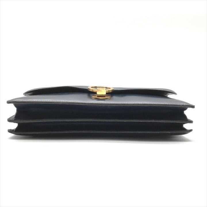 Hermes Leather Vintage Ring de Gold Hand Bag Navy — view 4