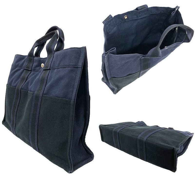 Hermes Fourre Tout MM Tote Bag Canvas Navy Black — view 2