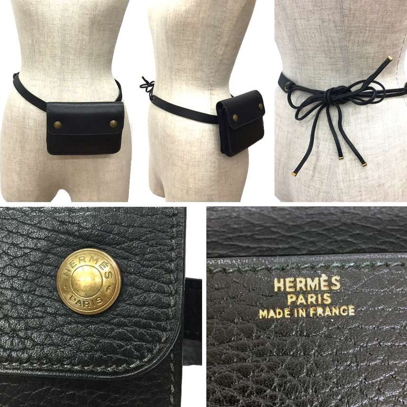 Hermes Pochette Green Waist Pouch Black Serie Vintage Antique Bag — view 3