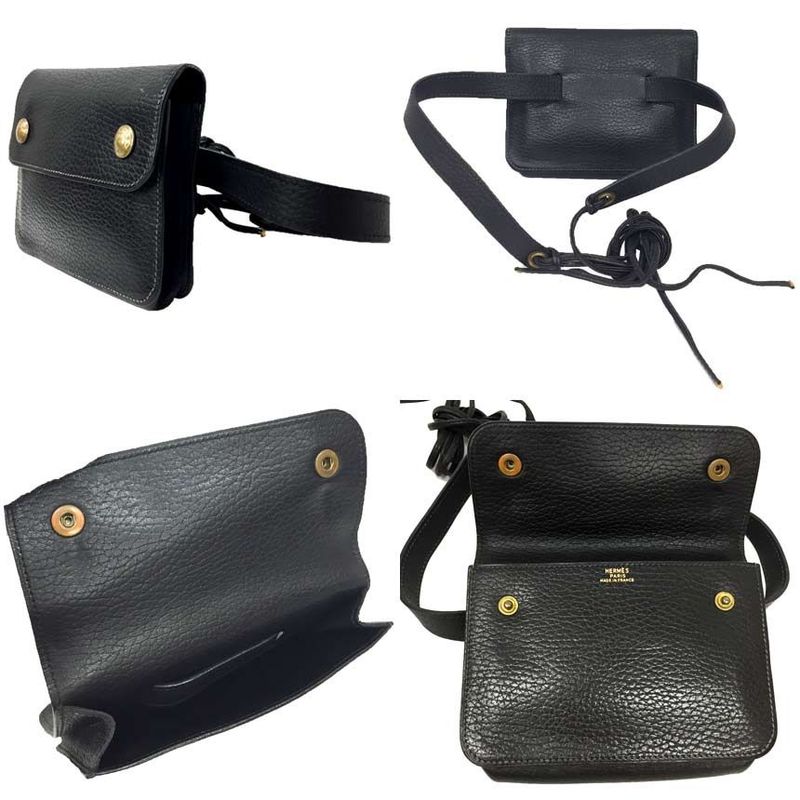 Hermes Pochette Green Waist Pouch Black Serie Vintage Antique Bag — view 2