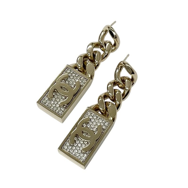 Chanel Earrings Gold Coco Mark Chain Rhinestone — view 6