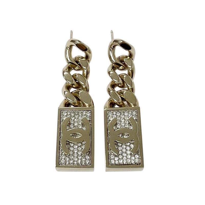 Chanel Earrings Gold Coco Mark Chain Rhinestone — view 5
