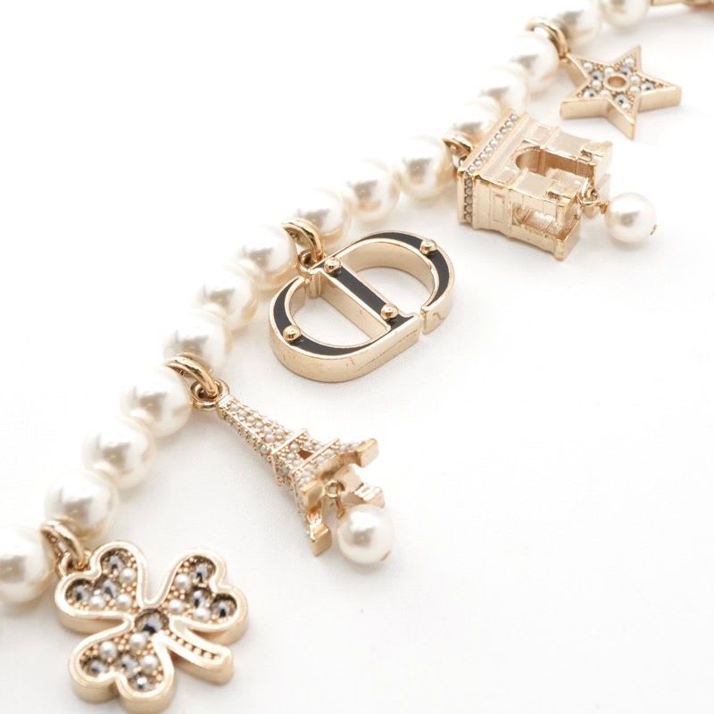 Christian Dior Charm Gold Logo Pearl Rhinestone Clover Star — view 5