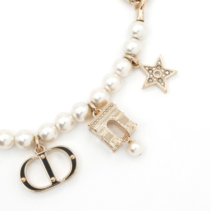 Christian Dior Charm Gold Logo Pearl Rhinestone Clover Star — view 7