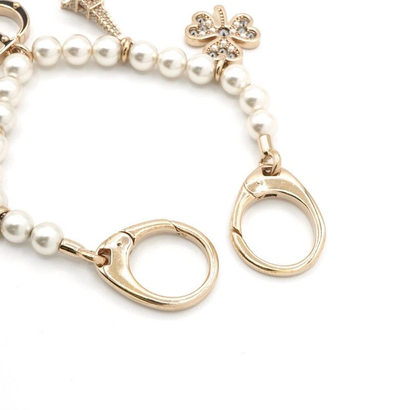 Christian Dior Charm Gold Logo Pearl Rhinestone Clover Star — view 4
