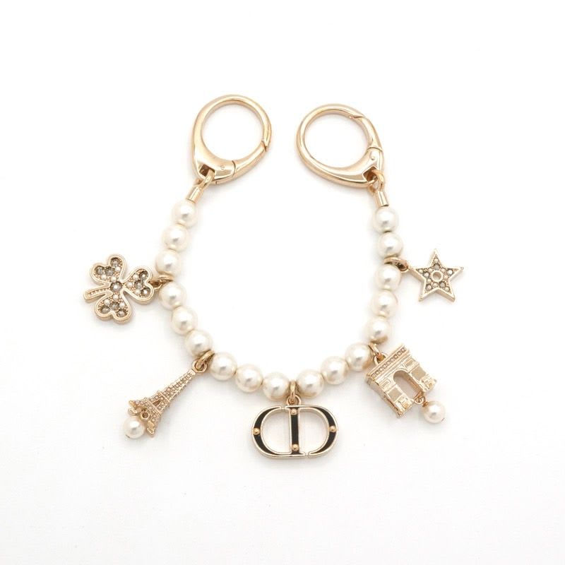 Christian Dior Charm Gold Logo Pearl Rhinestone Clover Star — view 2
