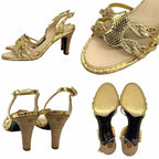 Chanel Sandals Size 36.5 Gold Leather Back Strap Shoes New — view 2