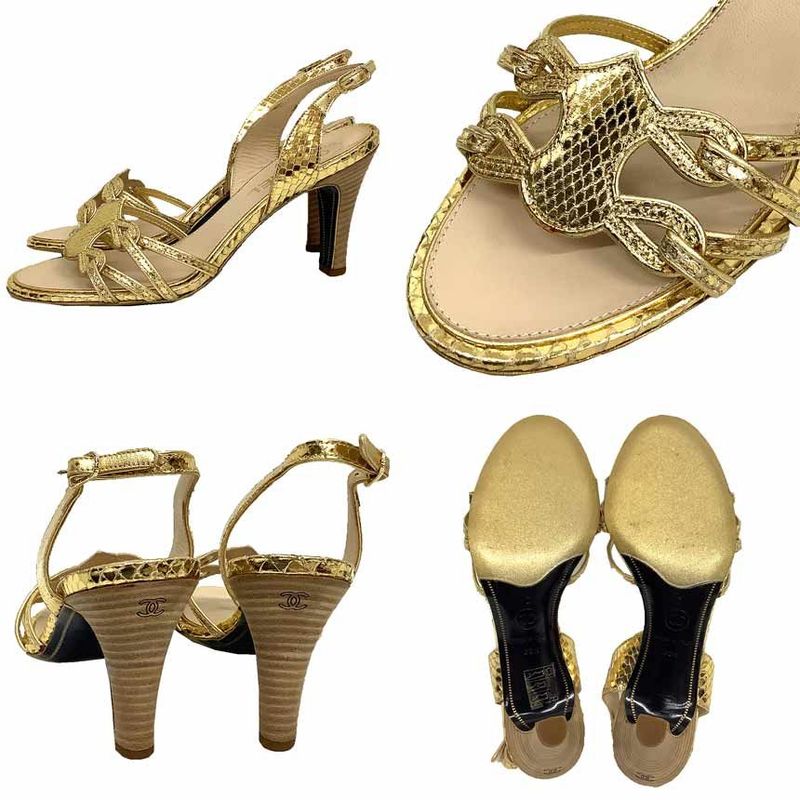 Chanel Sandals Size 36.5 Gold Leather Back Strap Shoes New — view 2