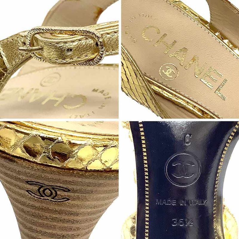 Chanel Sandals Size 36.5 Gold Leather Back Strap Shoes New — view 3