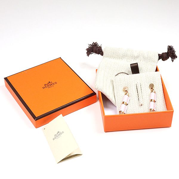 Hermes Earrings Charniere Gold Vaux Swift Mauve Pere Rose Hardware — view 7