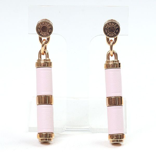 Hermes Earrings Charniere Gold Vaux Swift Mauve Pere Rose Hardware — view 3