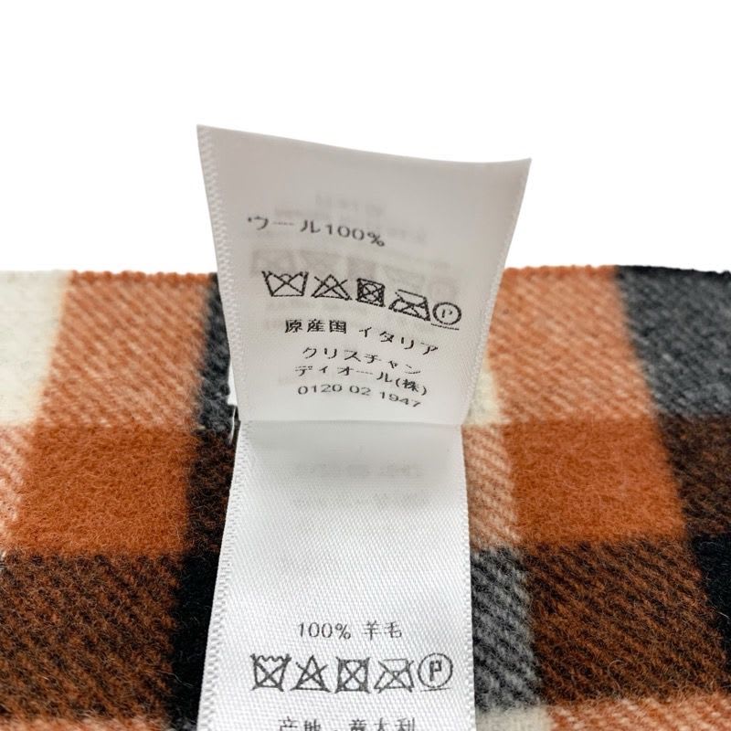 Christian Dior Muffler Wool Brown White Black Shawl Signature Logo Check Scarf — view 7