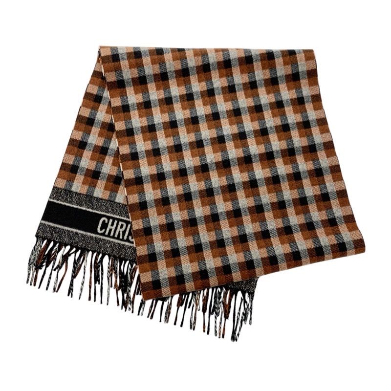 Christian Dior Muffler Wool Brown White Black Shawl Signature Logo Check Scarf — view 2