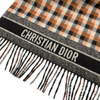 Christian Dior Muffler Wool Brown White Black Shawl Signature Logo Check Scarf — view 5