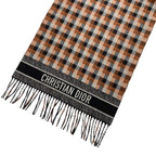 Christian Dior Muffler Wool Brown White Black Shawl Signature Logo Check Scarf — view 3