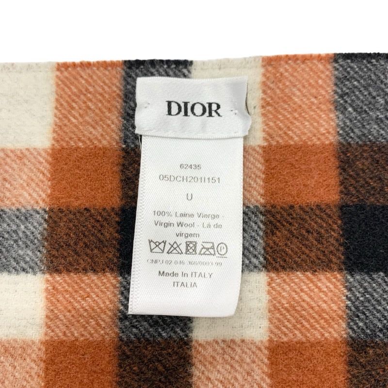 Christian Dior Muffler Wool Brown White Black Shawl Signature Logo Check Scarf — view 6
