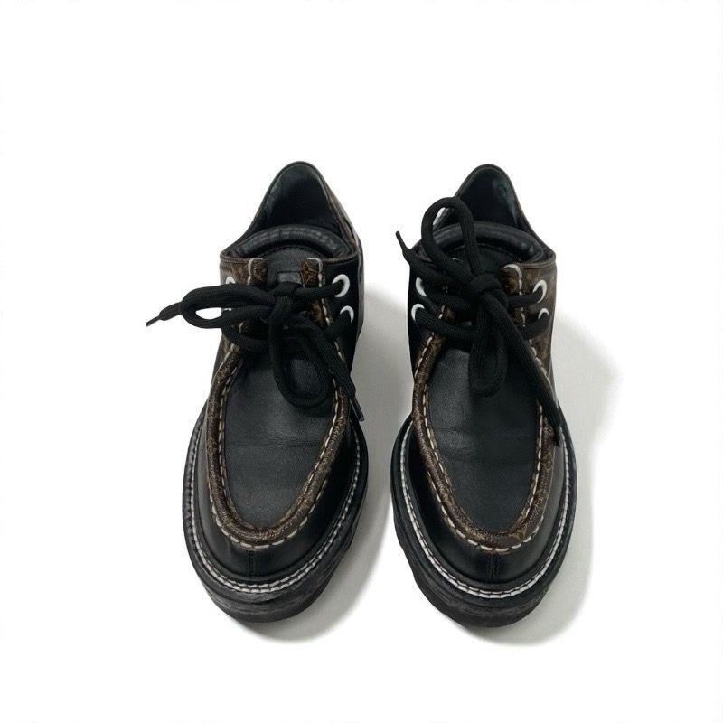 Louis Vuitton Bobur Line Loafers Leather Shoes Black Brown Derby — view 2