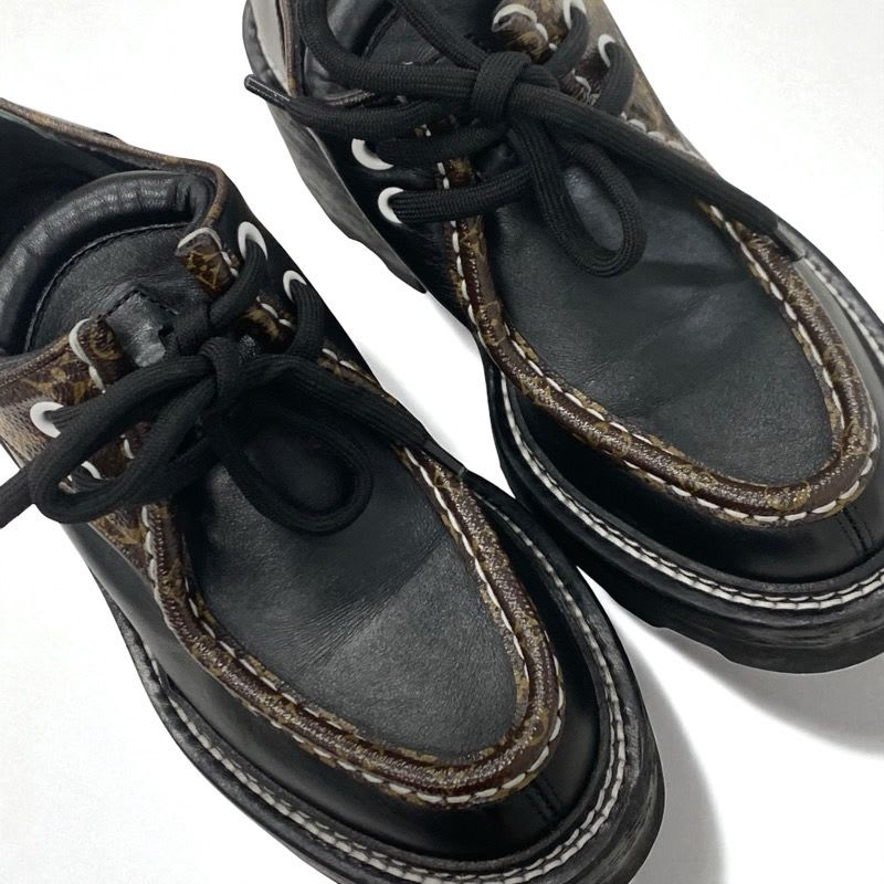 Louis Vuitton Bobur Line Loafers Leather Shoes Black Brown Derby — view 9